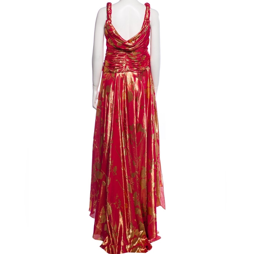 *$8,000 NWT OSCAR DE LA RENTA RED ORANGE GOLD SILK RUNWAY GOWN US 0 XS - Picture 4 of 11
